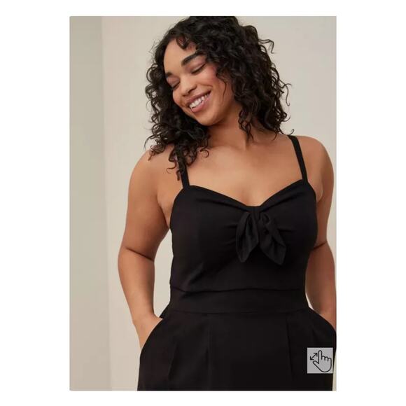 Torrid Black Challis Tie Front Culotte Jumpsuit Sz.4 - Picture 2 of 15